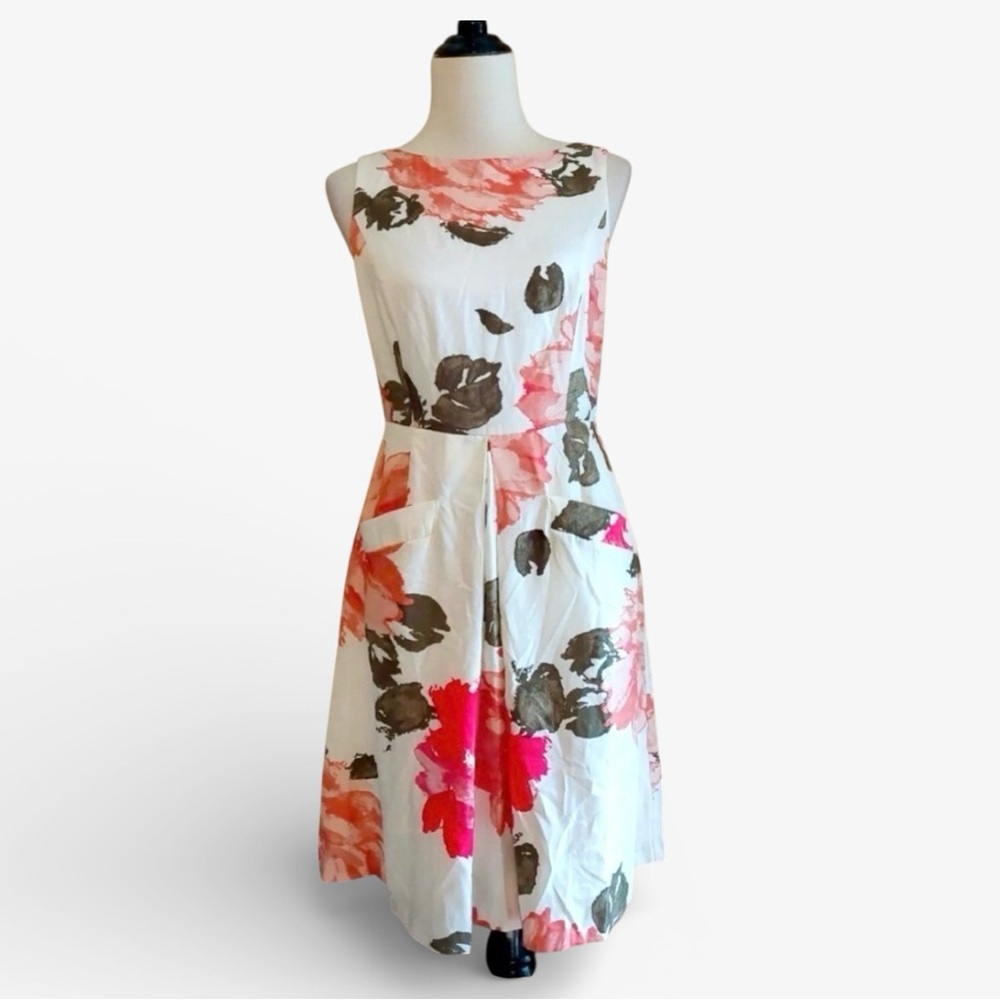 Ivory & Pink Floral Dress A-Line Knee-Length ModCloth by Donna Morgan Size 6